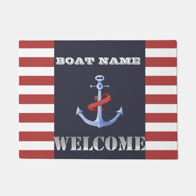 Nautical Anchor Navy Blue, Red Stripes Doorm Fußmatte (Vorderseite)