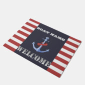 Nautical Anchor Navy Blue, Red Stripes Doorm Fußmatte (Schrägansicht)