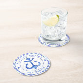 Nautical Anchor & Navy Blue Streifen w. Name des S Runder Pappuntersetzer (Vor Ort)