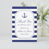 Nautical Anchor Navy Blue Stripe Hochzeit Vielen D Dankeskarte (Stehend Vorderseite)