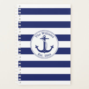 Nautical Anchor Navy Blue Stripe Planer