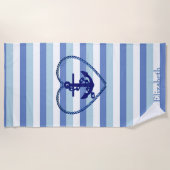 Nautical Anchor Navy Blue Stripe Strandtuch (Vorderseite)