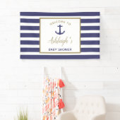 Nautical Anchor Navy Blue Stripes Boy Baby Dusche Banner (Insitu)