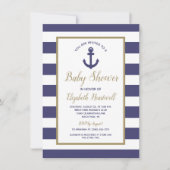 Nautical Anchor Navy Blue Stripes Boy Baby Dusche Einladung (Vorderseite)