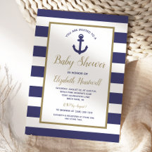 Nautical Anchor Navy Blue Stripes Boy Baby Dusche