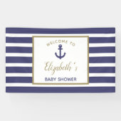 Nautical Anchor Navy Blue Stripes Boy Baby Shower Banner (Horizontal)