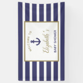 Nautical Anchor Navy Blue Stripes Boy Baby Shower Banner (Vertikal)