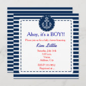 Nautical Anchor Navy Blue Striping Baby Dusche Einladung (Vorne/Hinten)