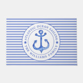 Nautical Anchor Navy Blue Striping Personalisiert Fußmatte (Vorderseite)