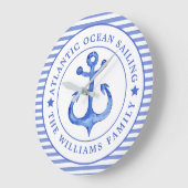Nautical Anchor Navy Blue Striping Personalisiert Große Wanduhr (Winkel)