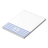 Nautical Anchor Navy Blue Striping Personalisiert Notizblock (Rotiert)