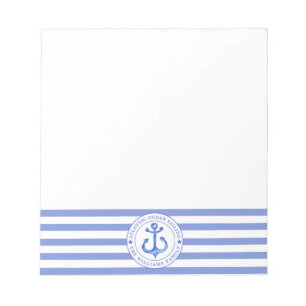 Nautical Anchor Navy Blue Striping Personalisiert Notizblock