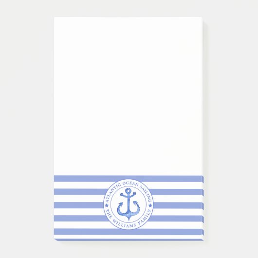 Nautical Anchor Navy Blue Striping Personalisiert Post-it Klebezettel (Vorderseite)