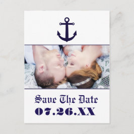 Nautical Anchor Navy Blue Wedding Foto Postcard Ankündigungspostkarte