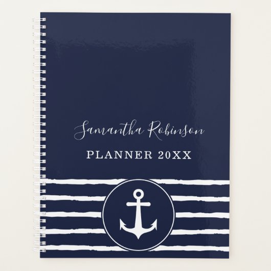 Nautical Anchor Navy Blue White Custom 2024 Planer (Vorderseite)
