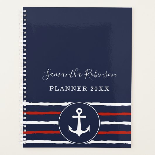 Nautical Anchor Navy Blue White Red 2024 Planer (Vorderseite)