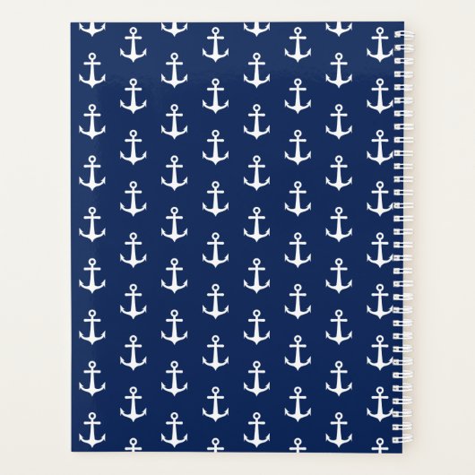 Nautical Anchor Navy Blue White Red Custom 2023 Planer (Rückseite)