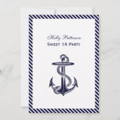 Nautical Anchor Navy Diag Stripe 2V Sweet 16 Einladung (Vorderseite)