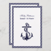 Nautical Anchor Navy Diag Stripe 2V Sweet 16 Einladung (Vorne/Hinten)