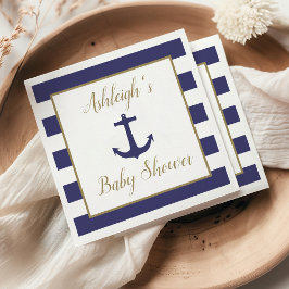 Nautical Anchor Navy Gold Boy Baby Dusche Serviette