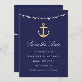Nautical Anchor, Navy Gold Einladung (Vorne/Hinten)