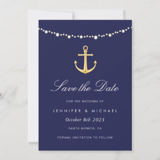 Nautical Anchor, Navy Gold Einladung