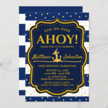 Nautical Anchor Navy & Gold Stripe Baby Geburtstag