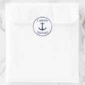 Nautical Anchor Navy Metallic Name Runder Aufkleber (Tasche)