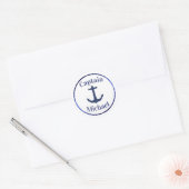 Nautical Anchor Navy Metallic Name Runder Aufkleber (Umschlag)
