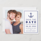Nautical Anchor Navy Minimalistisches Foto Hochzei Save The Date (Vorderseite)