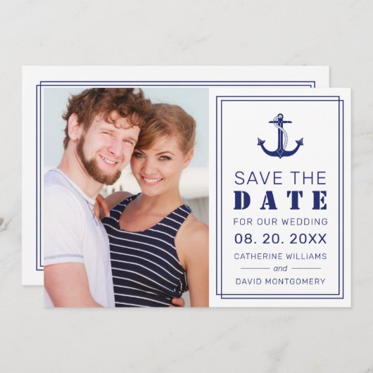 Nautical Anchor Navy Minimalistisches Foto Hochzei Save The Date (Vorne/Hinten)
