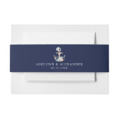Nautical Anchor Navy Peach Blumennamen Hochzeit Einladungsbanderole (Vorderseite Beispiel)