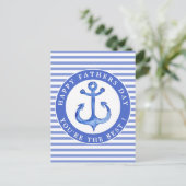 Nautical Anchor Navy Striped Vatertag Postkarte (Stehend Vorderseite)
