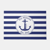Nautical Anchor Navy Stripes Familienname 24 x 36 Fußmatte (Vorderseite)
