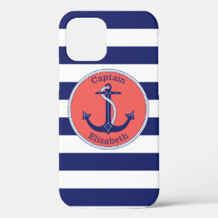 Nautical Anchor Navy und Coral Personalisiert iPhone 12 Pro Hülle
