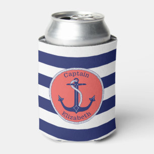 Nautical Anchor Navy und Coral Personalisiert Dosenkühler