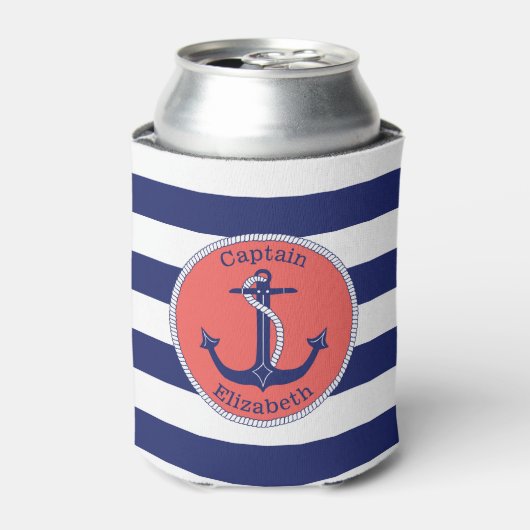 Nautical Anchor Navy und Coral Personalisiert Dosenkühler (Kanne Vorderseite)