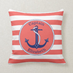 Nautical Anchor Navy und Coral Personalisiert Kissen