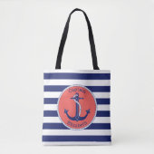 Nautical Anchor Navy und Coral Personalisiert Tasche (Vorderseite)