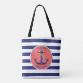 Nautical Anchor Navy und Coral Personalisiert Tasche (Rückseite)