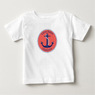 Nautical Anchor Navy und Koral Little Sailor Name Baby T-shirt