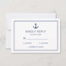 Nautical Anchor Navy & White Minimalistisch Weddin RSVP Karte