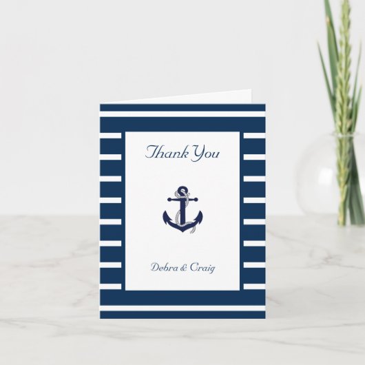 Nautical Anchor, Navy, White Wedding Danke (Vorderseite)