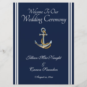 Nautical Anchor - Navy & White Wedding Service Programm