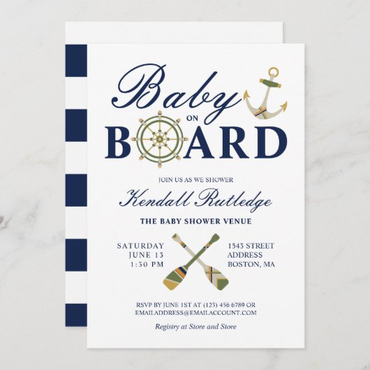 Nautical Anchor Oars Baby On Board Baby Dusche Einladung (Vorne/Hinten)