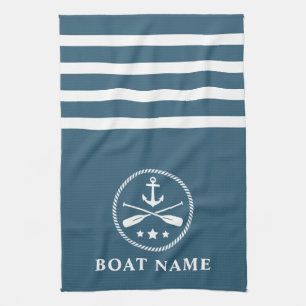 Nautical Anchor Oars Stars Name Schiff Blue Grau Geschirrtuch