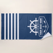 Nautical Anchor Oars Wheel Ihr Name blau & weiß Strandtuch (Vorderseite)