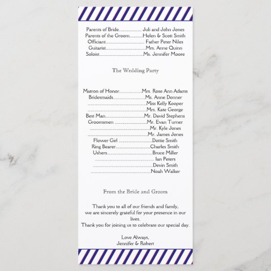 Nautical Anchor on Blue Stripe Wedding Program Programm (Rückseite)