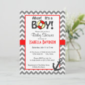 Nautical Anchor on Dark Gray Zickzack Einladung (Stehend Vorderseite)