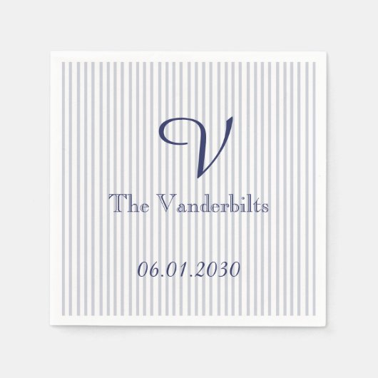 Nautical Anchor on Grey Stripe Wedding Serviette (Vorderseite)